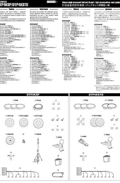 yamaha雅马哈DTP4KSP_DTP4KSTD Pads Set Accessories List